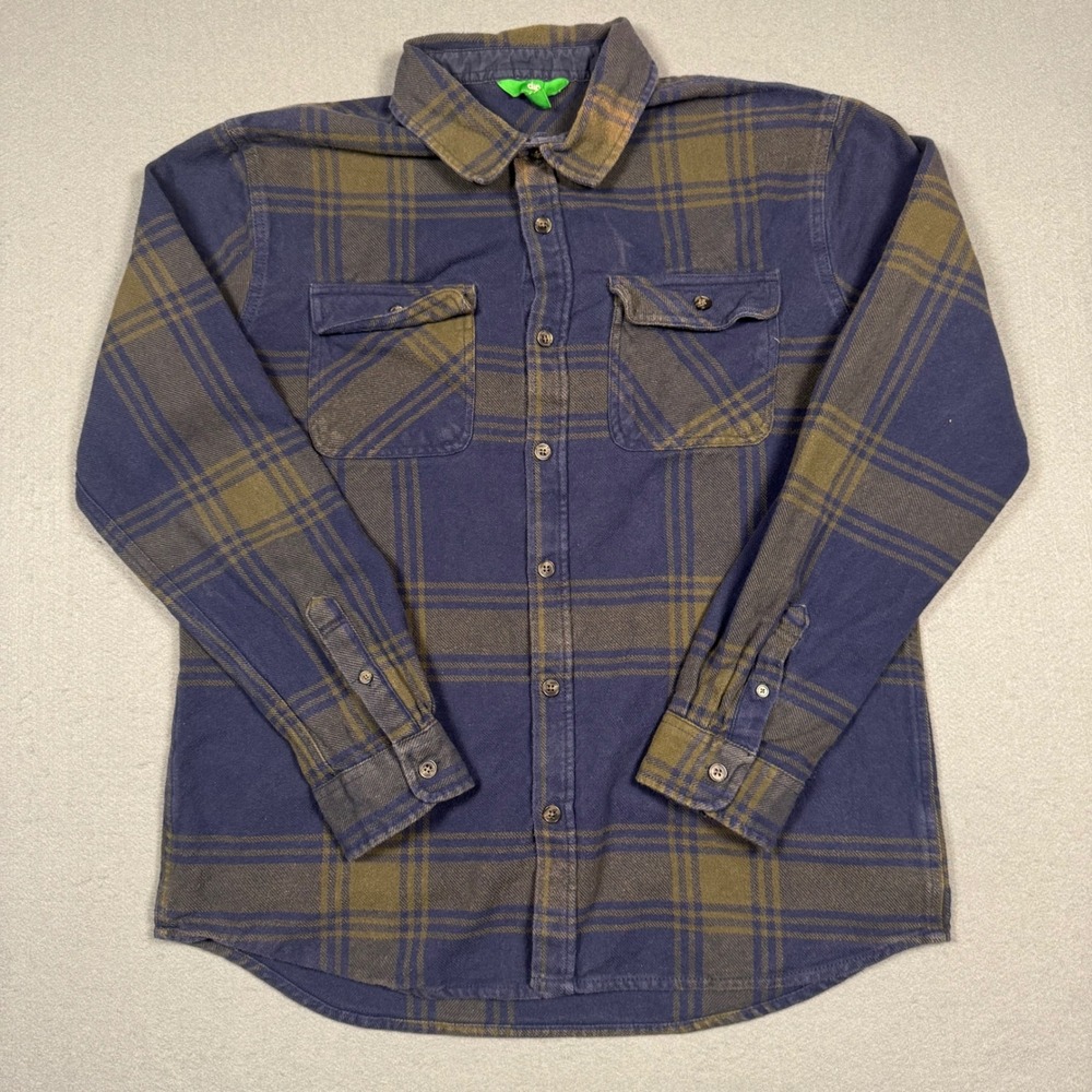 Dip Flannel Shirt Mens Large Blue Green Plaid Long Sleeve Button Up Casual L